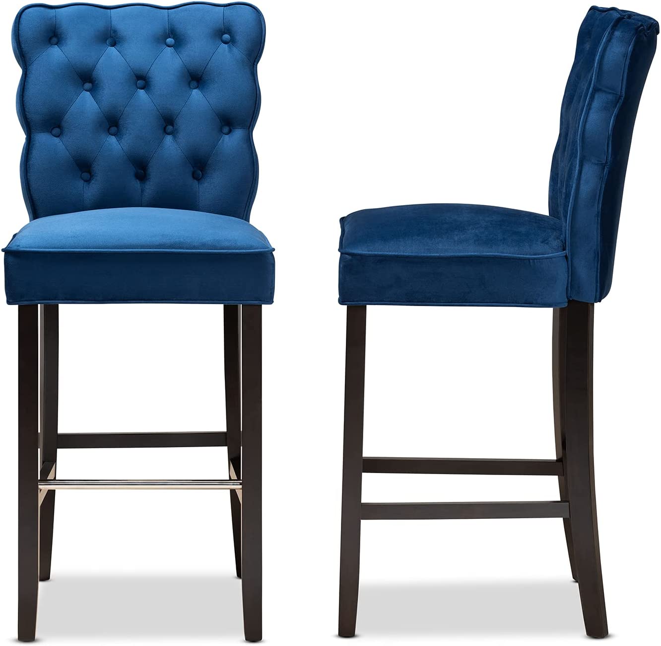 Baxton Studio Daphne Modern and Contemporary Navy Blue Velvet Fabric Upholstered and Dark Brown Finished Wood 2-Piece Bar Stool Set