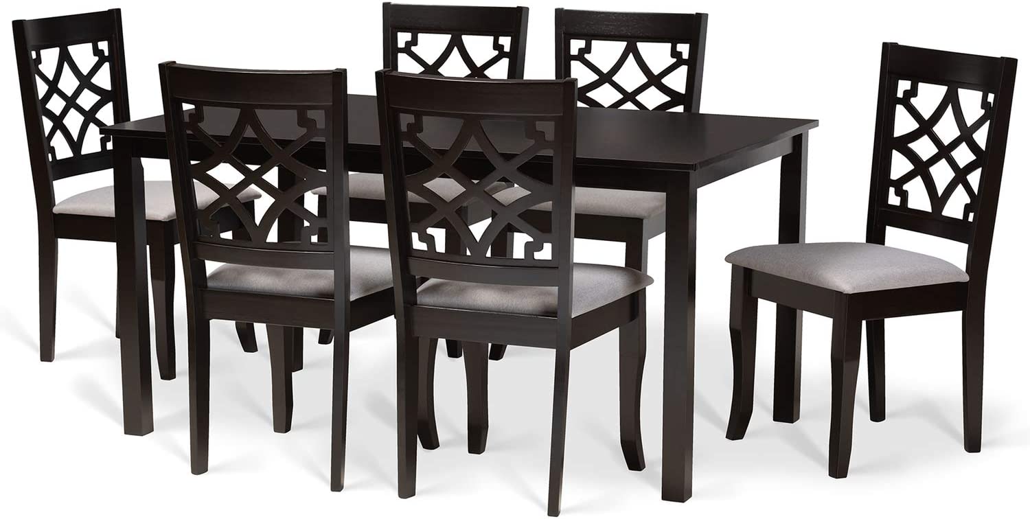 Baxton Studio Mael Modern and Contemporary Grey Fabric Upholstered and Dark Brown Finished Wood 7-Piece Dining Set