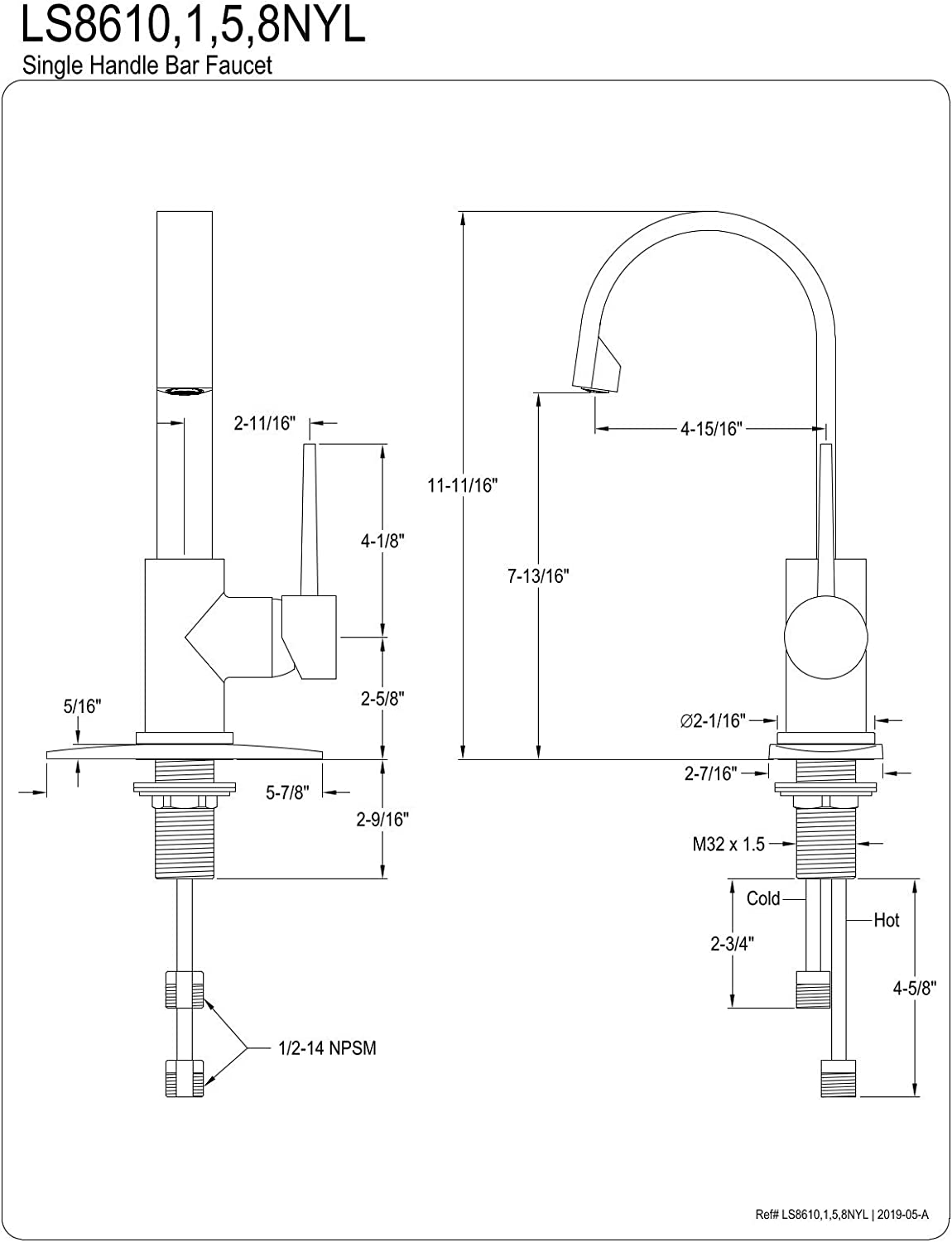 Kingston Brass LS8611NYL New York Bar Faucet, Polished Chrome