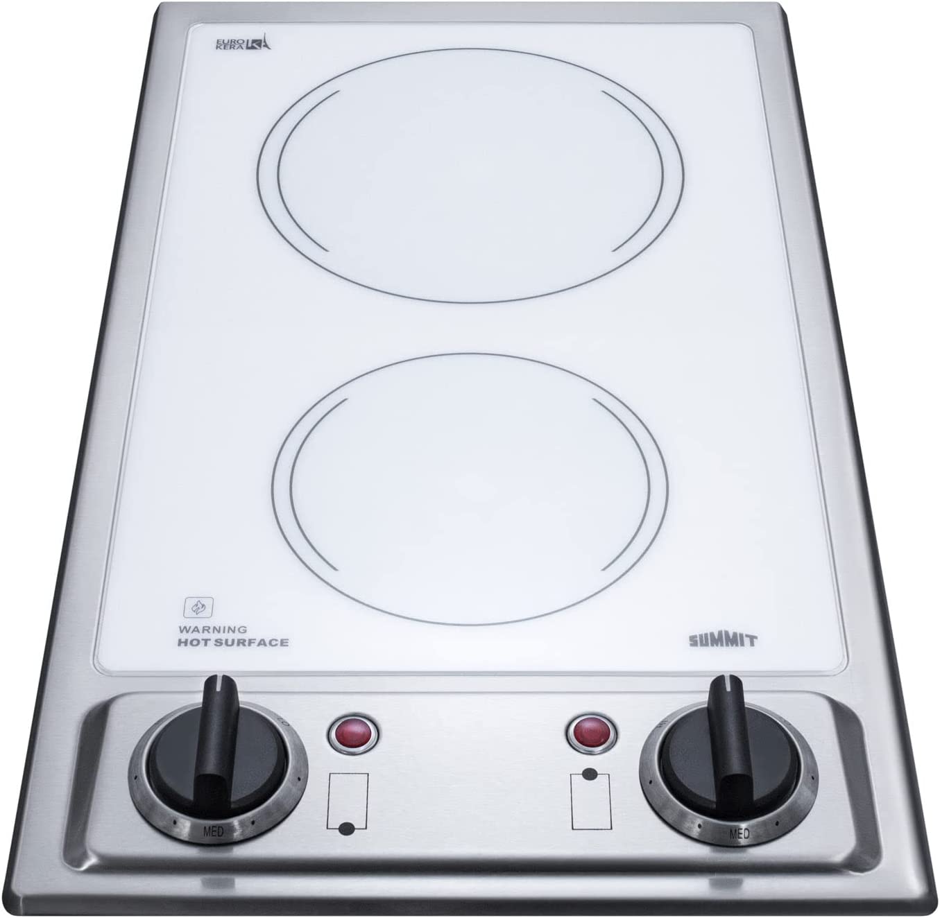 Summit CR2B120WH 12&#34;&#34; Electric Cooktop with 2 Elements EuroKera Glass Surface Indicator Lights and Push-to-Turn Controls in White