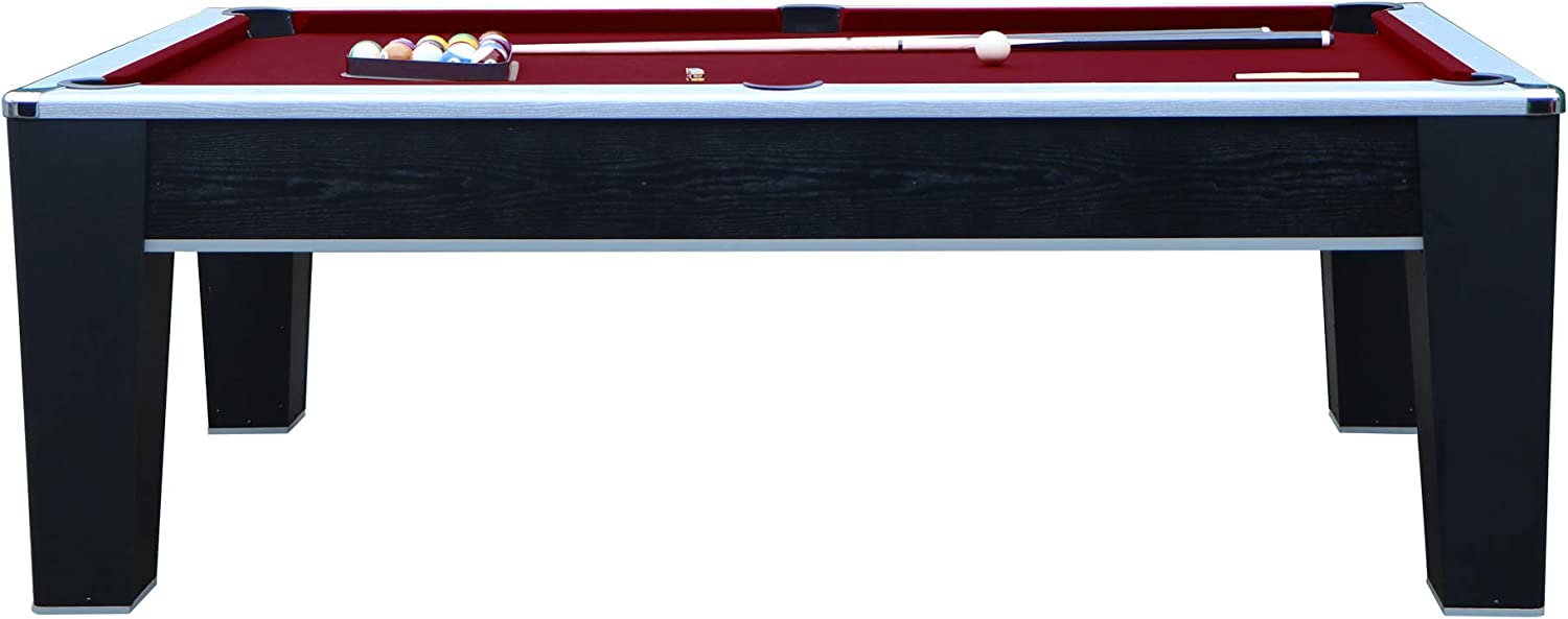 Hathaway Mirage 7.5-ft Pool Table for Family Game Rooms with Red Felt True Roll Playing Surface and K818 Bumper Cushions, 57-in Cues, Balls, Brush and Chalk - Black Finish