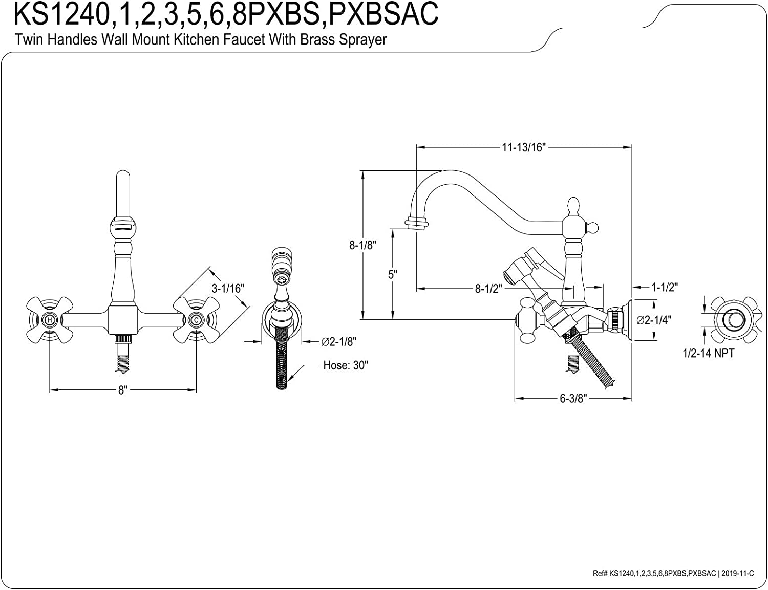 Kingston Brass KS1245PXBS Heritage Bridge Kitchen Faucet, 8-1/2&#34;, Oil Rubbed Bronze