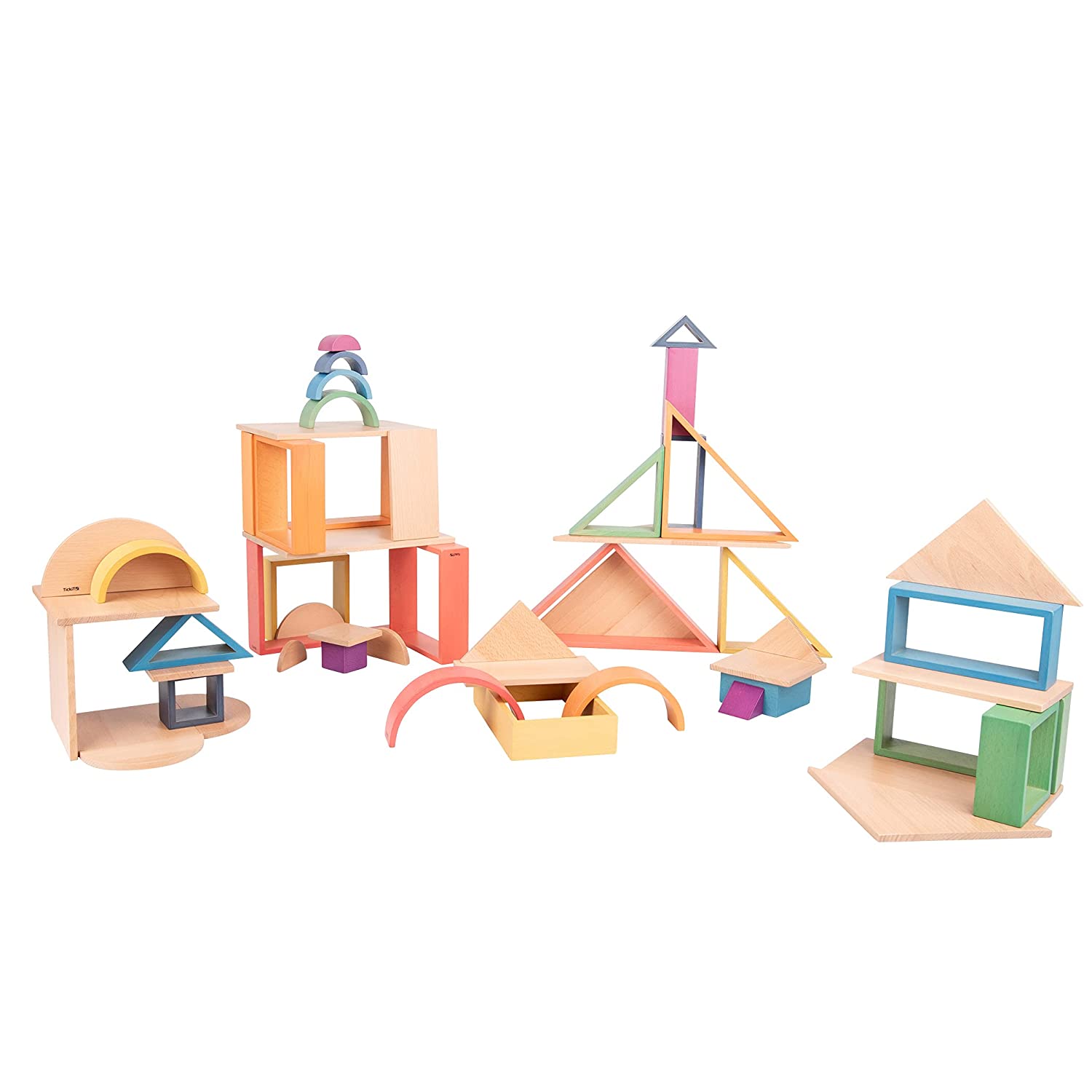 TickiT Natural Architect Panels - Complete Set - 24 Wood Panels - 4 Shapes in 6 Sizes - Build and Stack - Open-ended Play for Kids - Wooden Toys for Toddlers