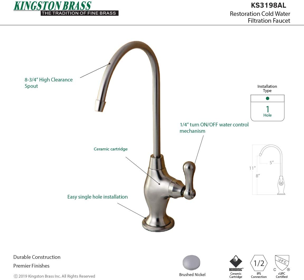 Kingston Brass KS3193AL Restoration Single Handle Water Filtration Faucet, Antique Brass