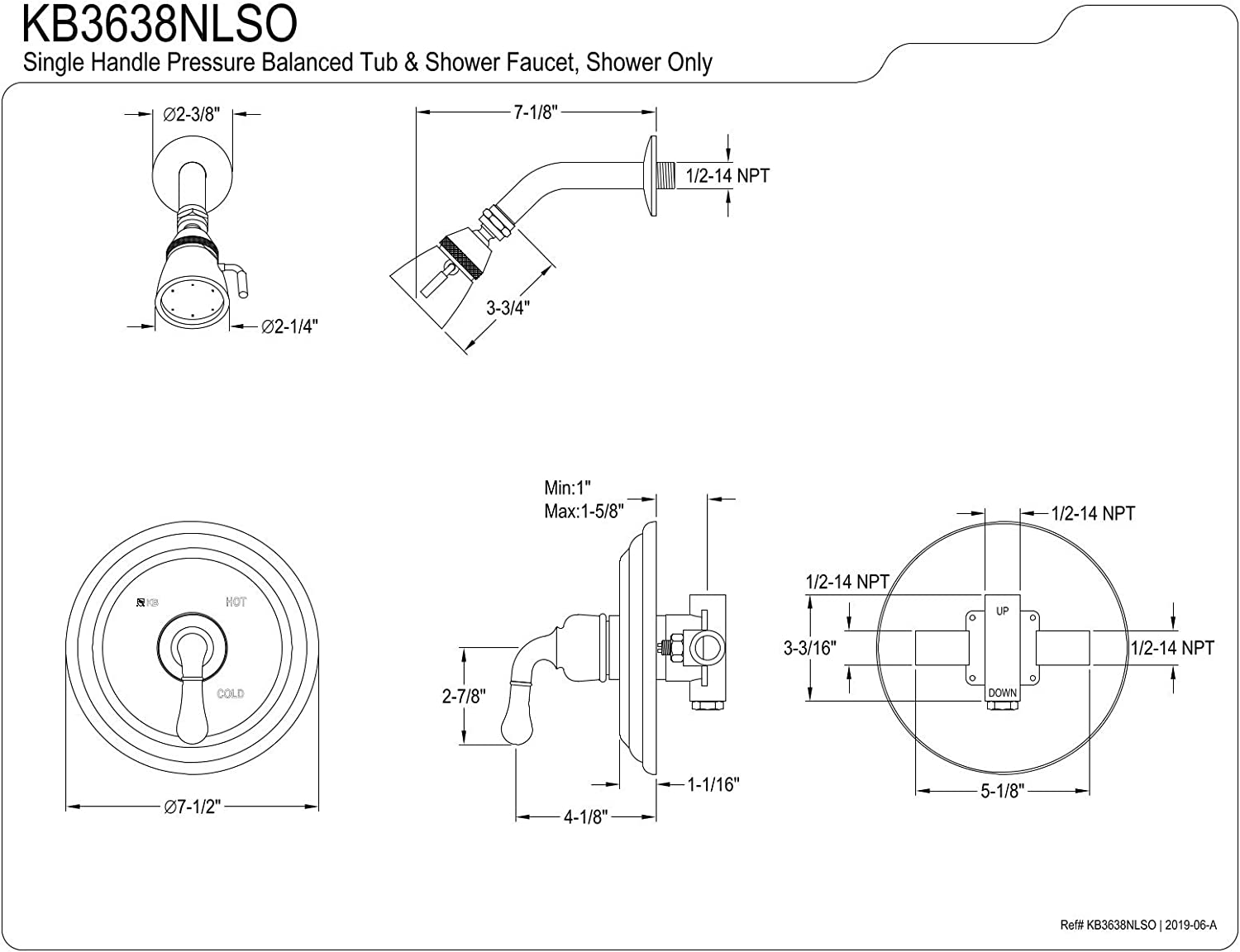 Kingston Brass KB3638NLSO Shower Faucet, Brushed Nickel