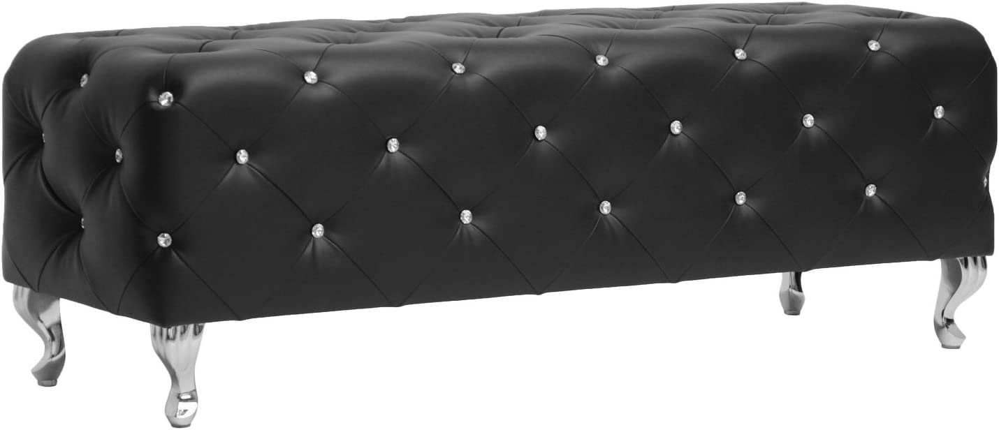 Baxton Studio Stella Crystal Tufted Modern Bench, Black