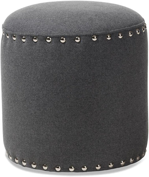 Baxton Studio Rosine Modern and Contemporary Dark Grey Fabric Upholstered Nail Trim Ottoman
