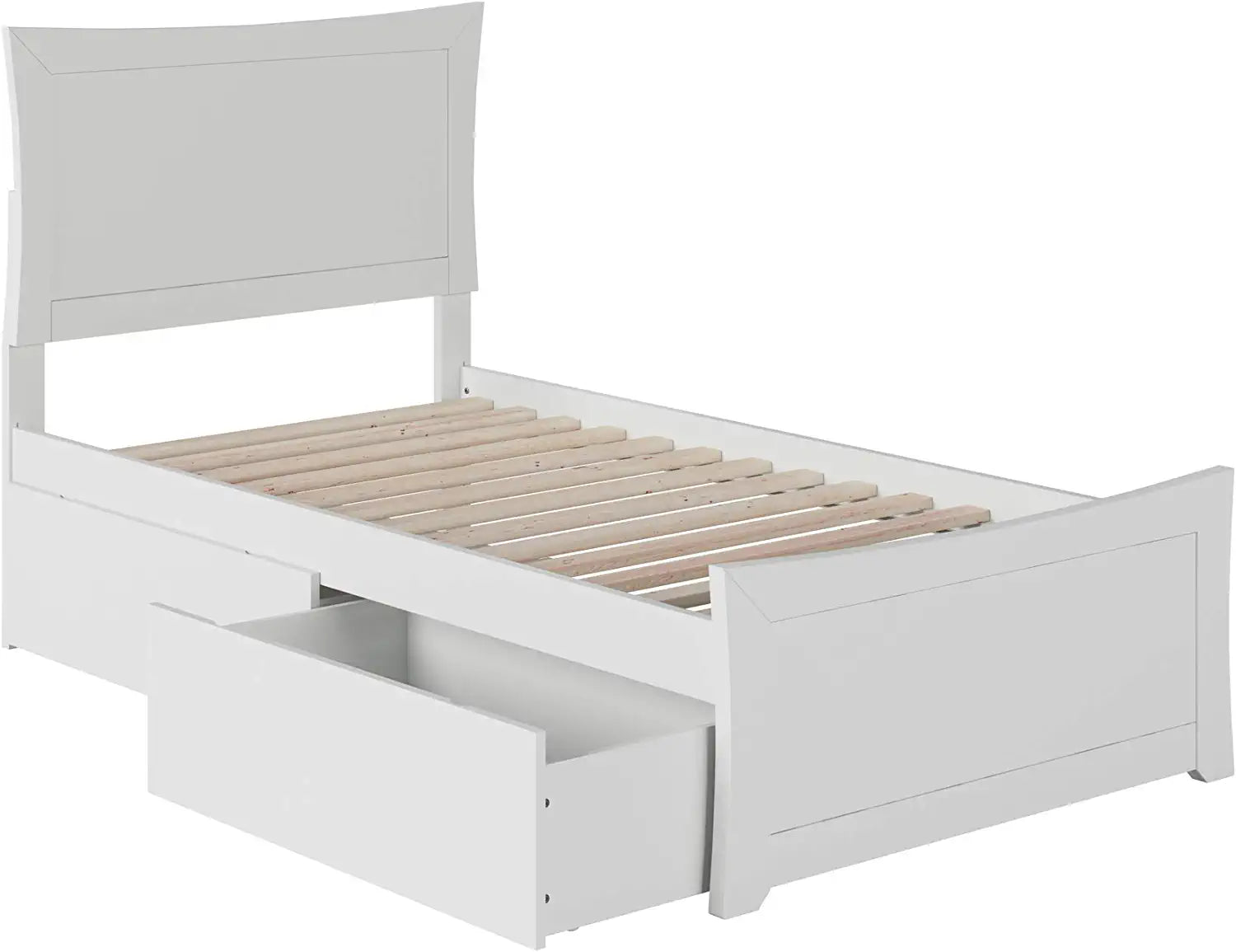 Metro Twin Extra Long Platform Bed with Matching Footboard and Turbo Charger with Urban Bed Drawers in White