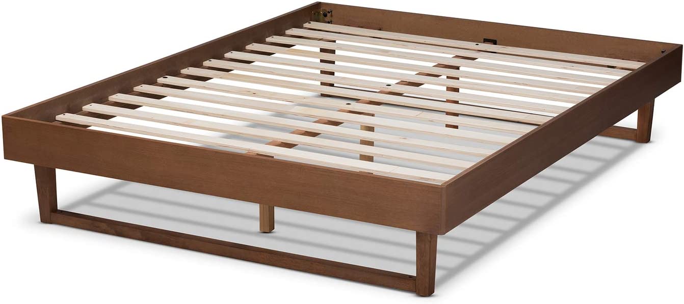 Baxton Studio Liliya Mid-Century Modern Walnut Brown Finished Wood Queen Size Platform Bed Frame