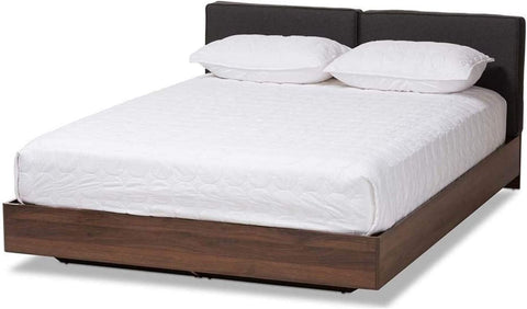 Baxton Studio Iselin Mid-Century Modern Brown Finished Dark Grey Fabric Upholstered Queen Sized Storage Platform Bed