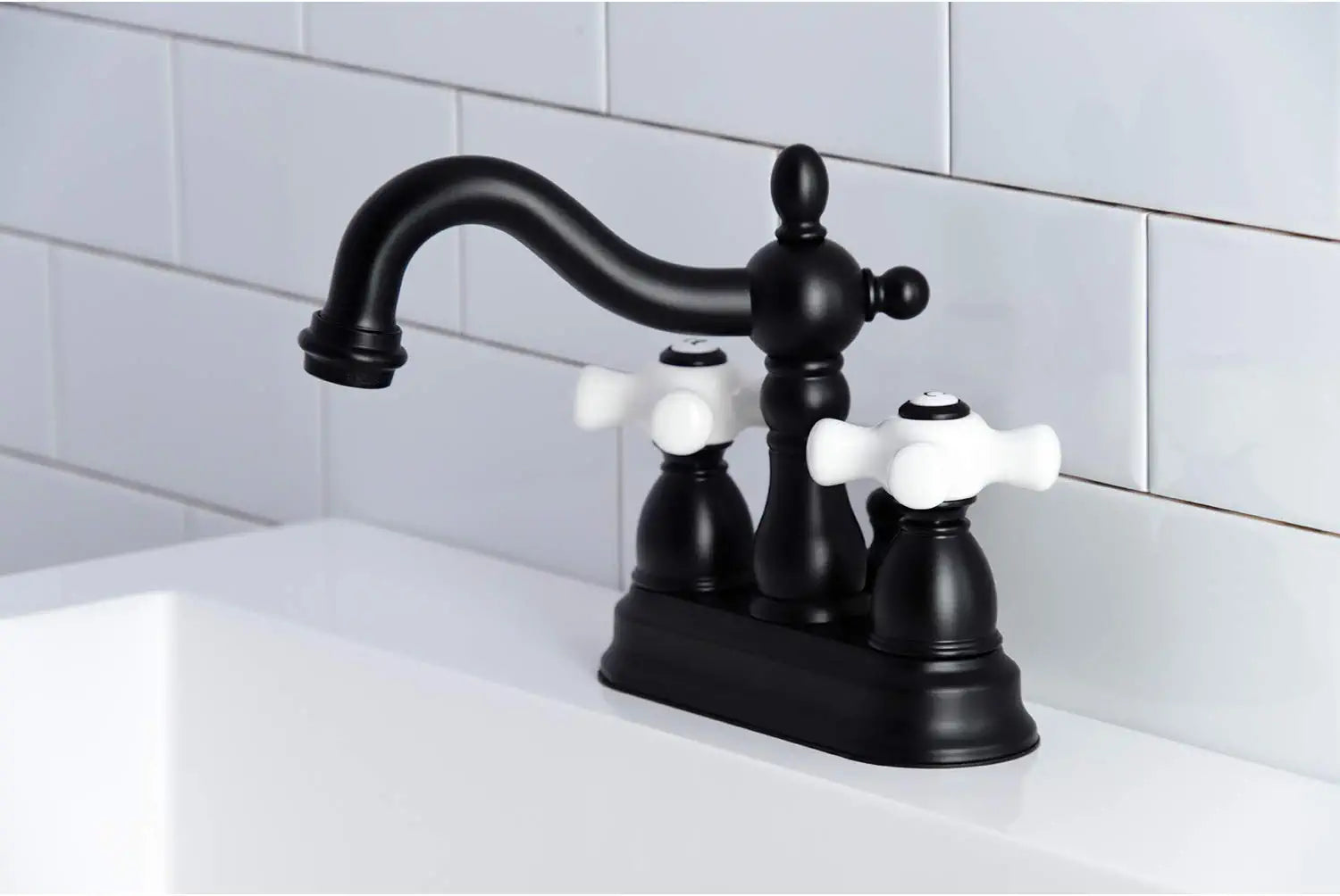 Kingston Brass KB1600PX Heritage 4&#34; Centerset Bathroom Faucet, Matte Black