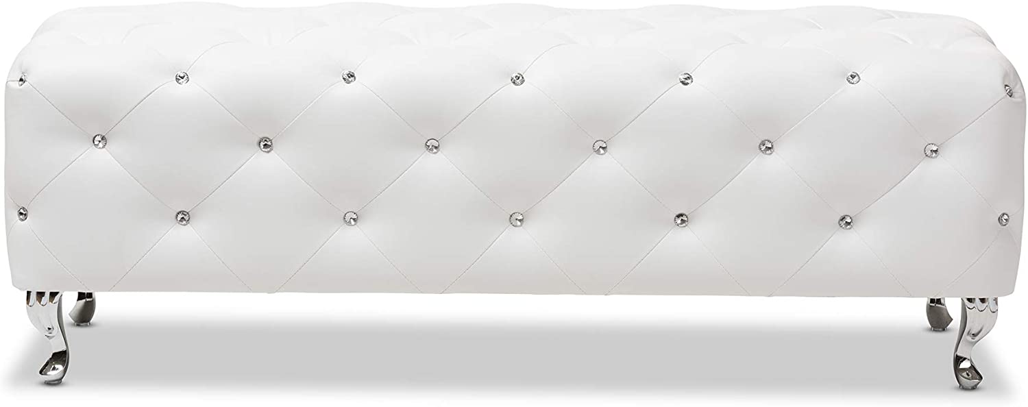 Baxton Studio Stella Crystal Tufted Modern Bench, White, 54(L) X19(W) X19.5(H)