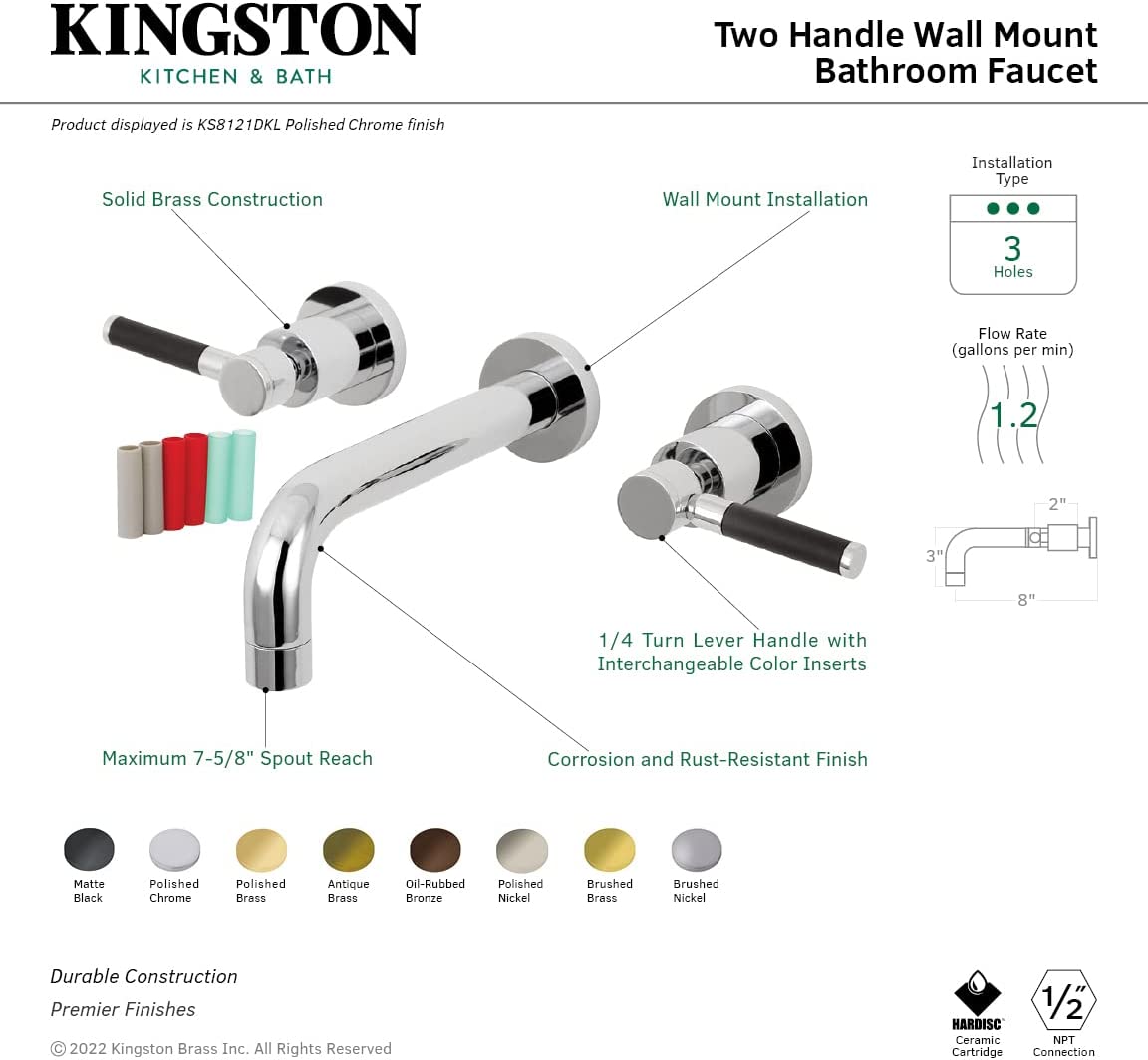 Kingston Brass KS8120DKL Kaiser Bathroom Faucet, Matte Black