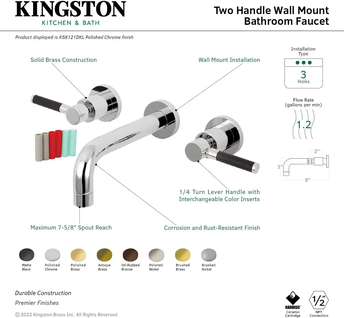 Kingston Brass KS8123DKL Concord 2-Handle Wall Mount Bathroom Faucet, Antique Brass