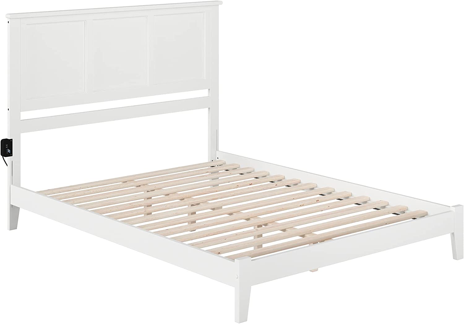 AFI Madison Platform Bed with Open Footboard and Turbo Charger, Queen, White