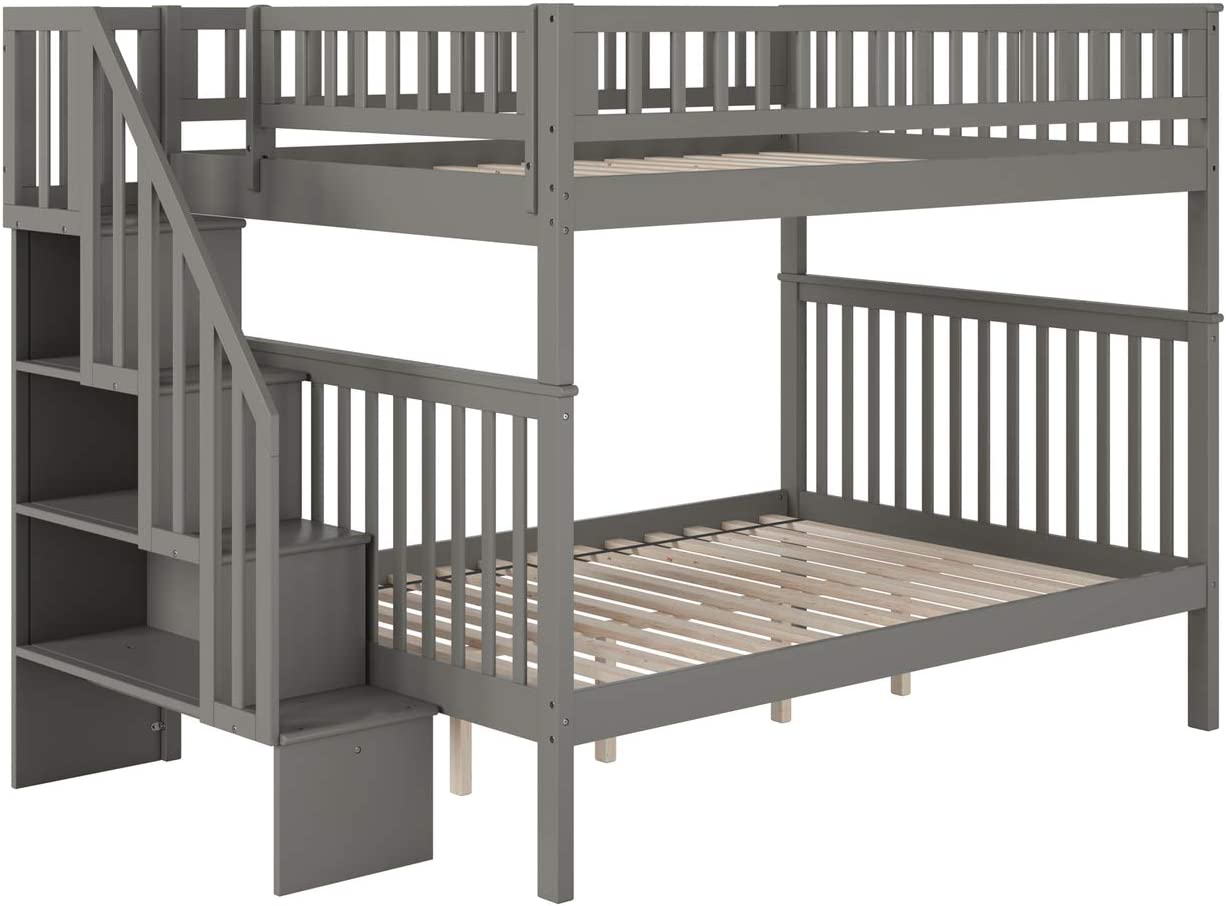 Atlantic Furniture Woodland Staircase Bunk Bed Full Over Full in Grey