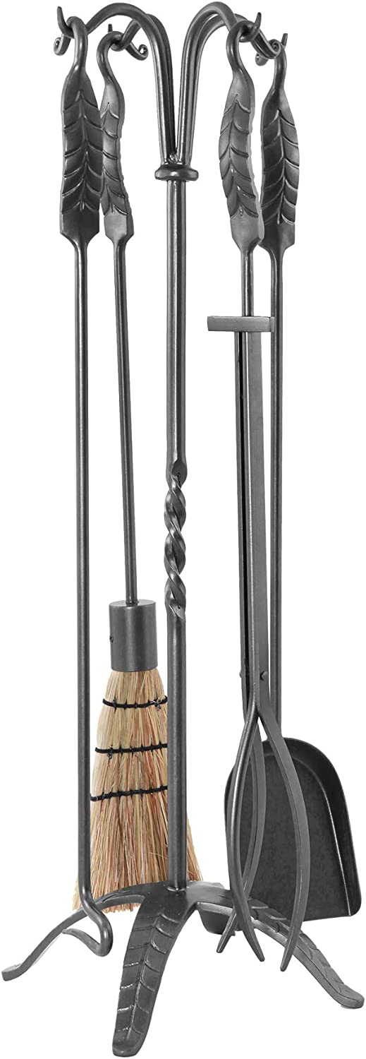 Minuteman International Large Leaf 5-piece Wrought Iron Fireplace Tool Set