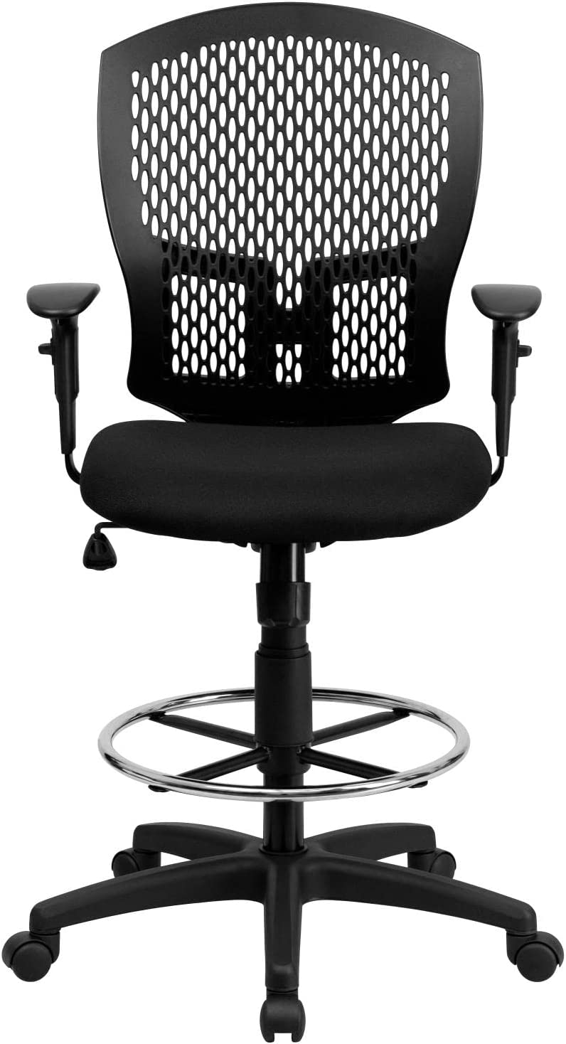 Flash Furniture Mid-Back Designer Back Drafting Chair with Fabric Seat and Adjustable Arms