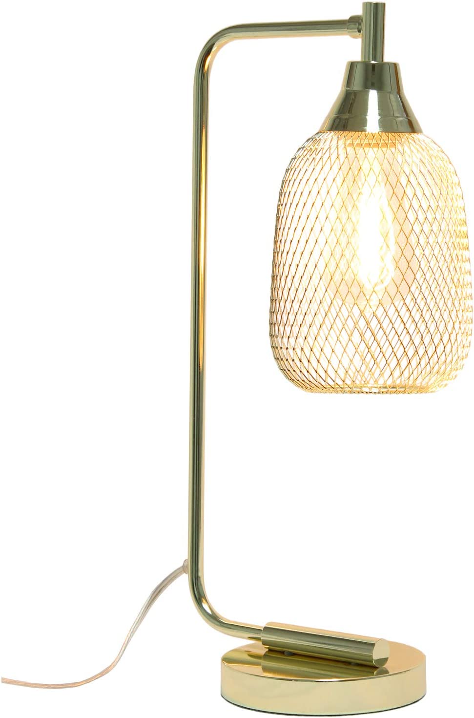 Lalia Home Industrial Office Desk Lamp with Wired Mesh Shade and Polished Gold Finish