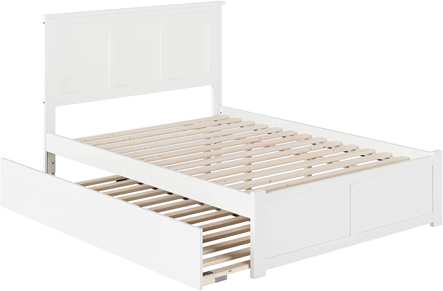 AFI Madison Platform Bed with Flat Panel Footboard and Turbo Charger with Twin Size Urban Trundle, Full, White