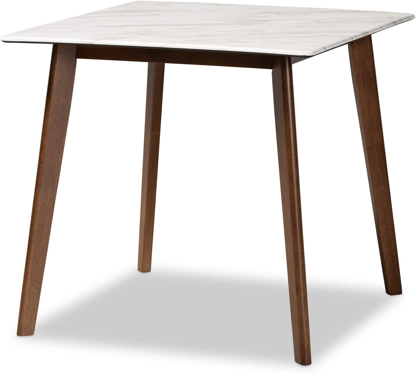 Baxton Studio Kaylee Mid-Century Modern Transitional Walnut Brown Finished Wood Dining Table with Faux Marble Tabletop