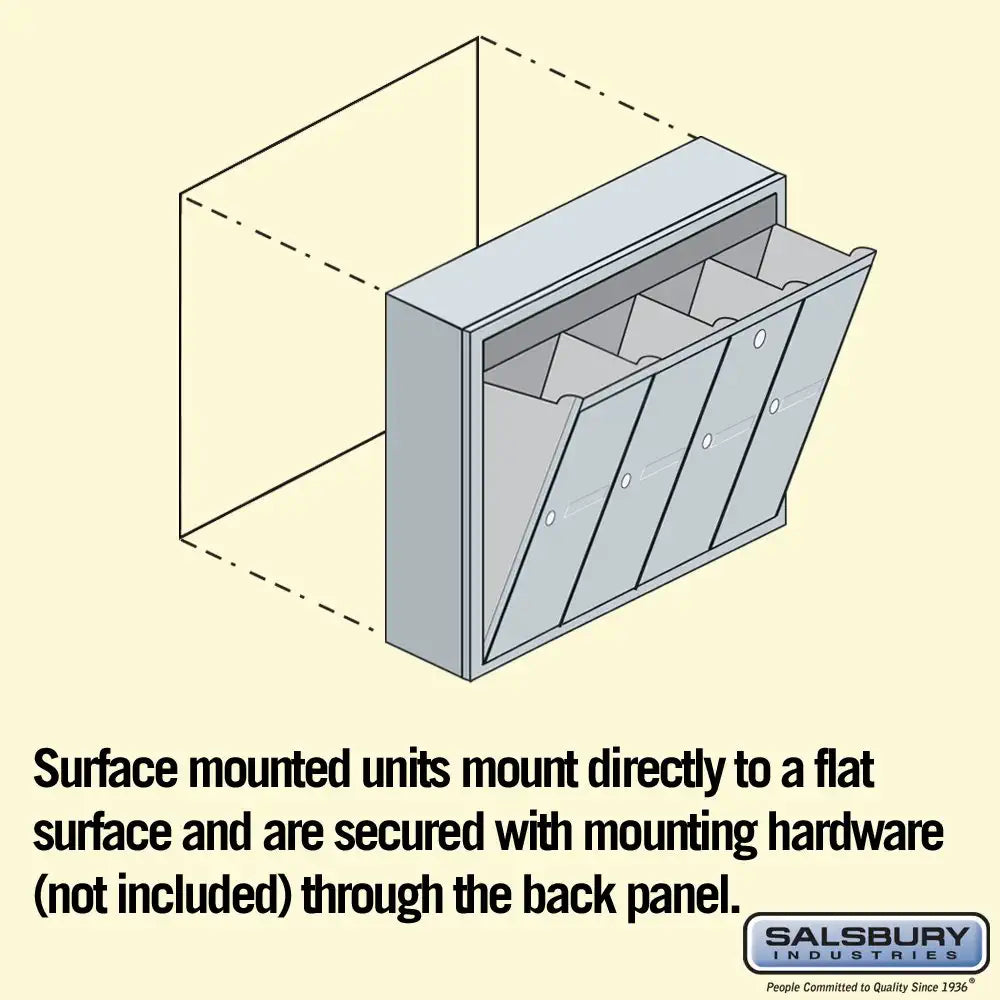 Salsbury Industries 3504ASP Surface Mounted Vertical Mailbox with Master Commercial Lock, Private Access and 4 Doors, Aluminum