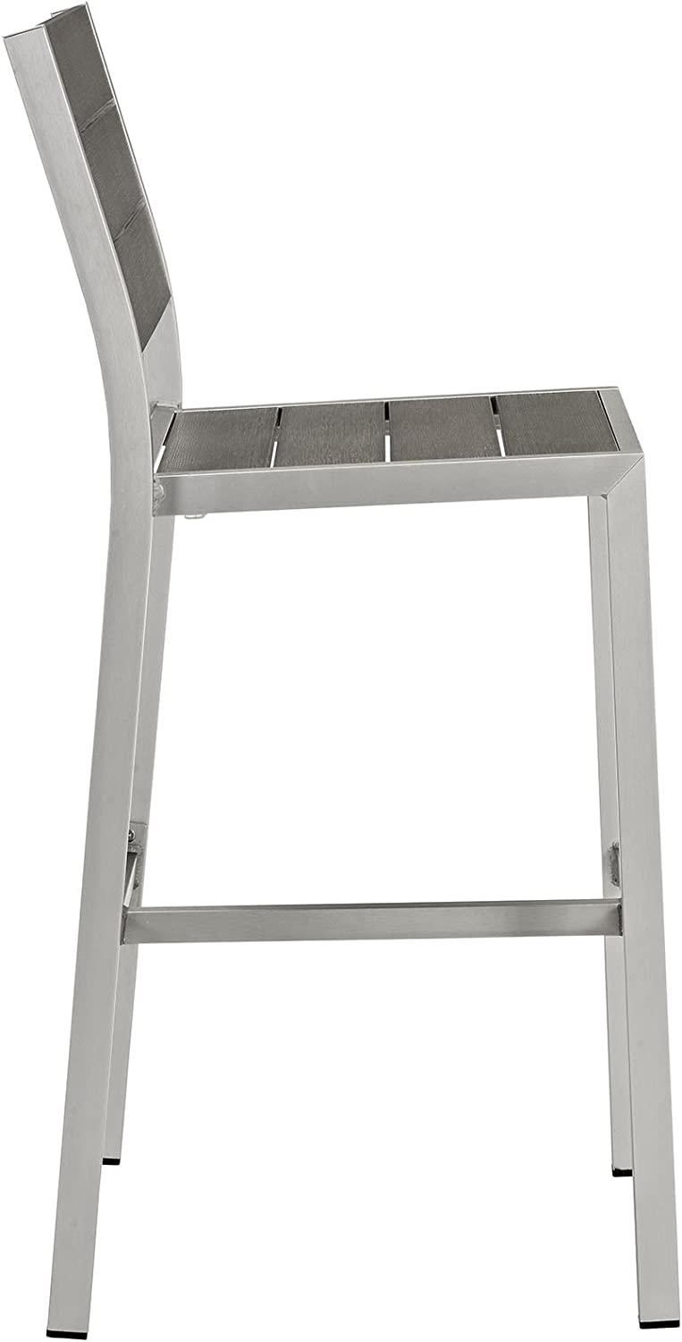 Modway Shore Aluminum Outdoor Patio Armless Bar Stool in Silver Gray