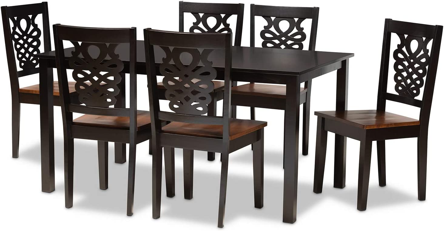 Baxton Studio Luisa Modern and Contemporary Two-Tone Dark Brown and Walnut Brown Finished Wood 7-Piece Dining Set