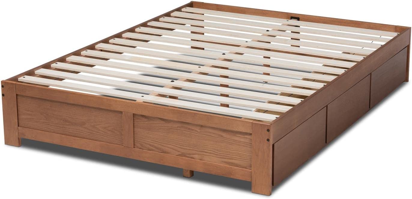 Baxton Studio Wren Modern and Contemporary Walnut Finished 3-Drawer Queen Size Platform Storage Bed Frame