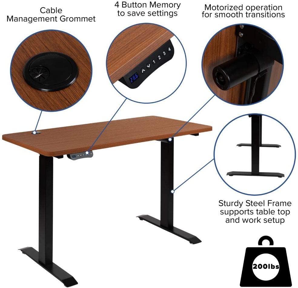 Flash Furniture Electric Height Adjustable Standing Desk - Table Top 48&#34; Wide - 24&#34; Deep (Mahogany)