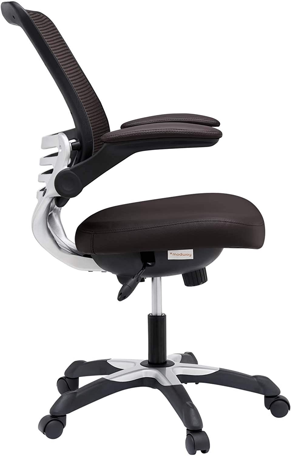 Modway Edge Mesh Back and White Vegan Leather Seat Office Chair with Flip-Up Arms-Computer Desks in Brown