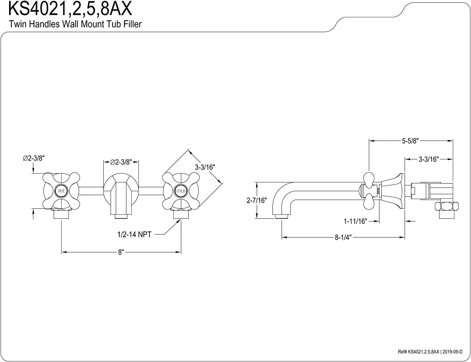 Kingston Brass KS4025AX Metropolitan Tub Faucet, Oil Rubbed Bronze