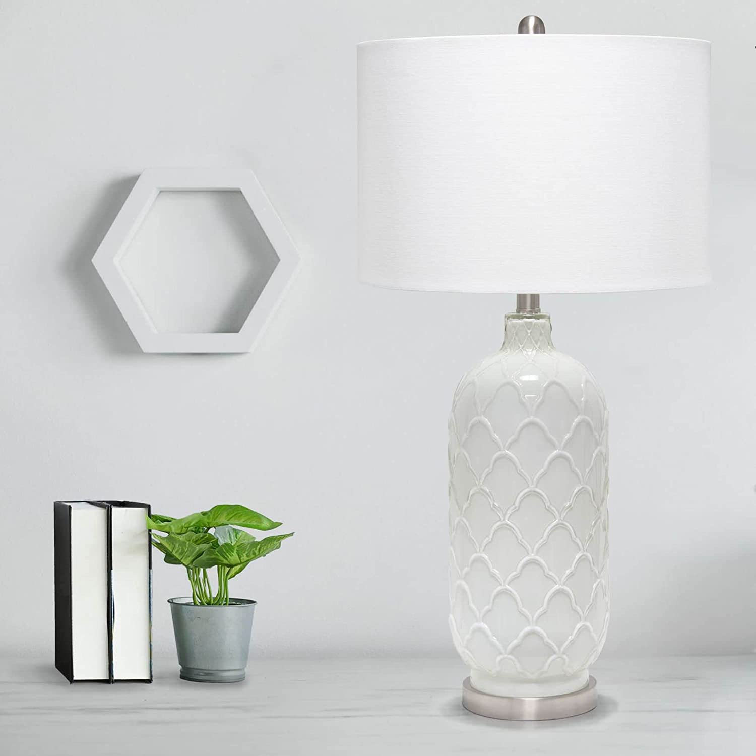Lalia Home Contemporary Argyle Classic White Table Lamp with Fabric Shade
