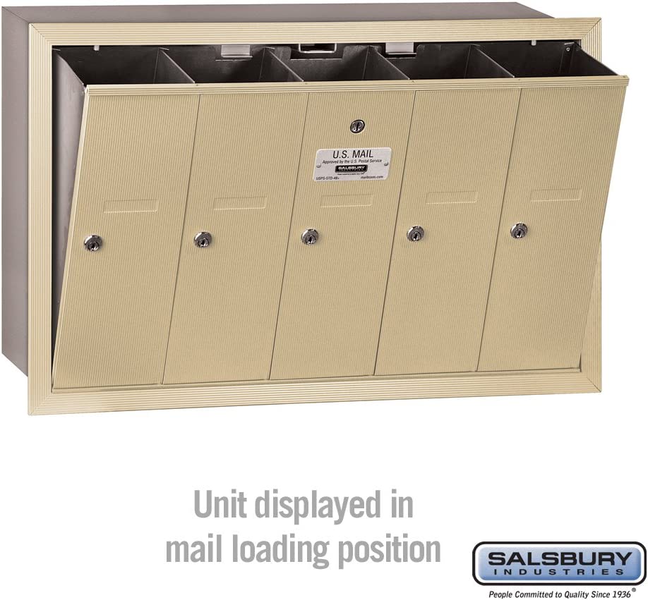 Salsbury Vertical Mailbox - 5 Doors - Sandstone - Recessed Mounted - USPS Access