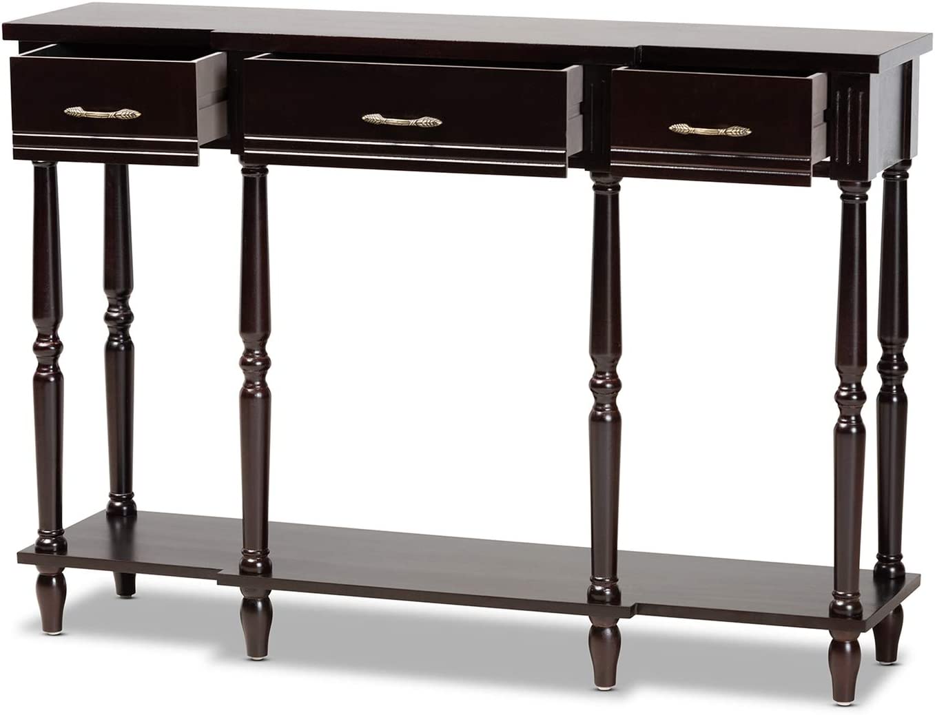 Baxton Studio Hallan Classic and Traditional French Provincial Rustic Whitewashed Oak Brown Finished Wood 3-Drawer Console Table