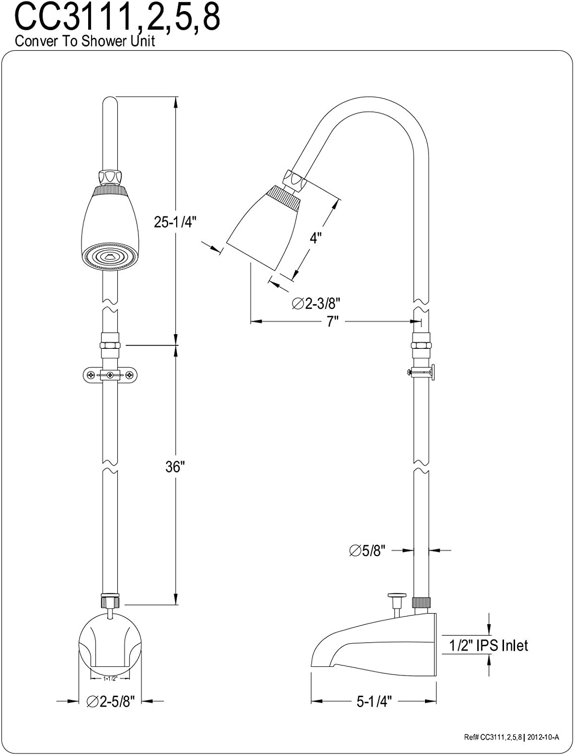 Kingston Brass CC3111 Convertor Shower Unit, Polished Chrome,61-inch Length