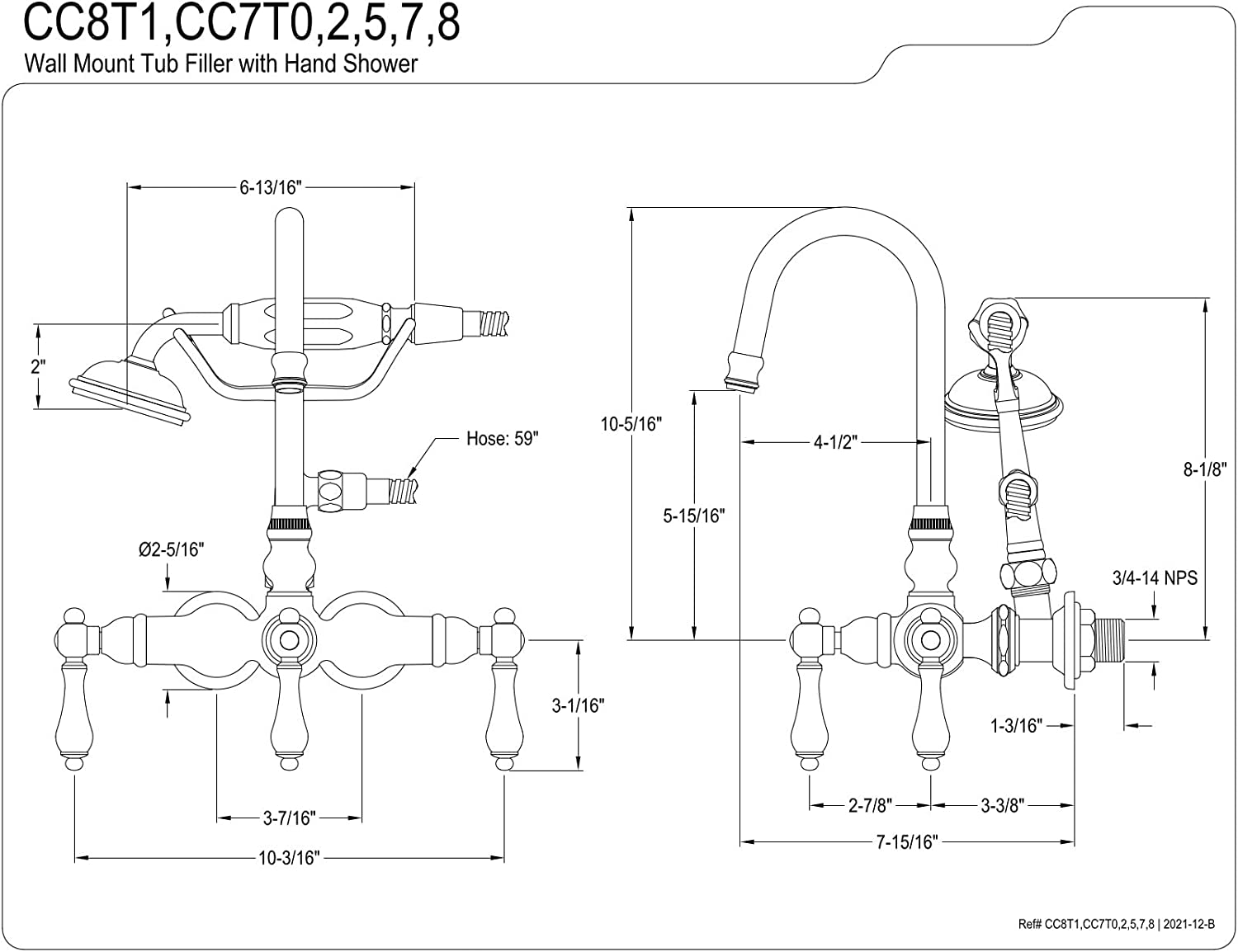 Kingston Brass CC7T2 Vintage Clawfoot Tub Faucet, 7-Inch Center, Polished Brass