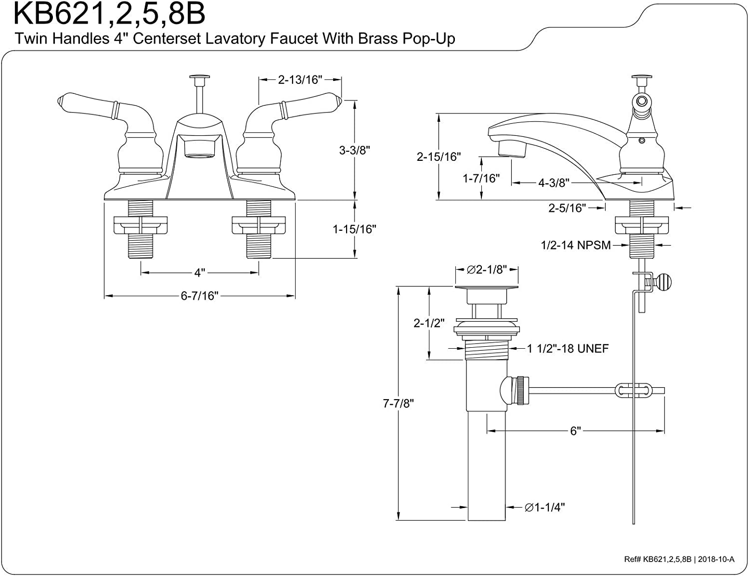 Kingston Brass KB625B Magellan 4&#34; Centerset Bathroom Faucet, Oil Rubbed Bronze