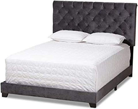 Baxton Studio Candace Luxe and Glamour Dark Grey Velvet Upholstered Queen Size Bed