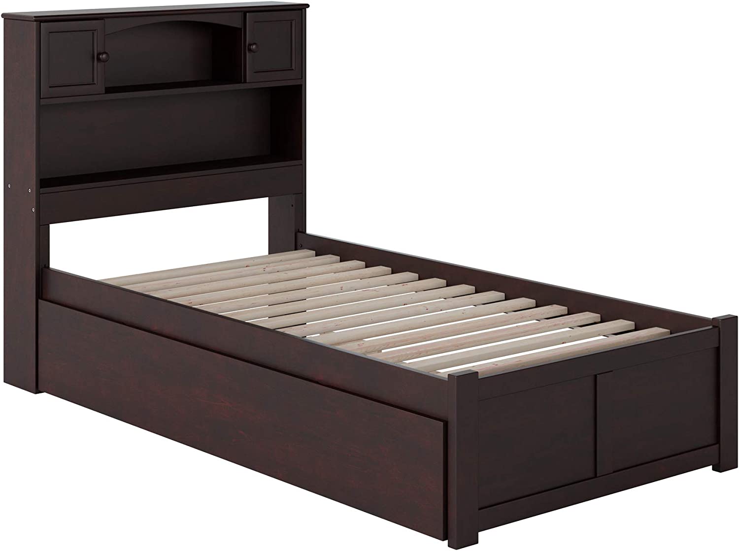 AFI Newport Platform Bed with Footboard and Turbo Charger with Twin Extra Long Trundle, XL, Espresso