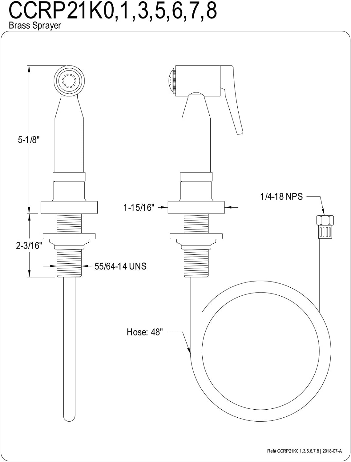 Kingston Brass CCRP21K0 Concord Kitchen Faucet Side Sprayer, Matte Black