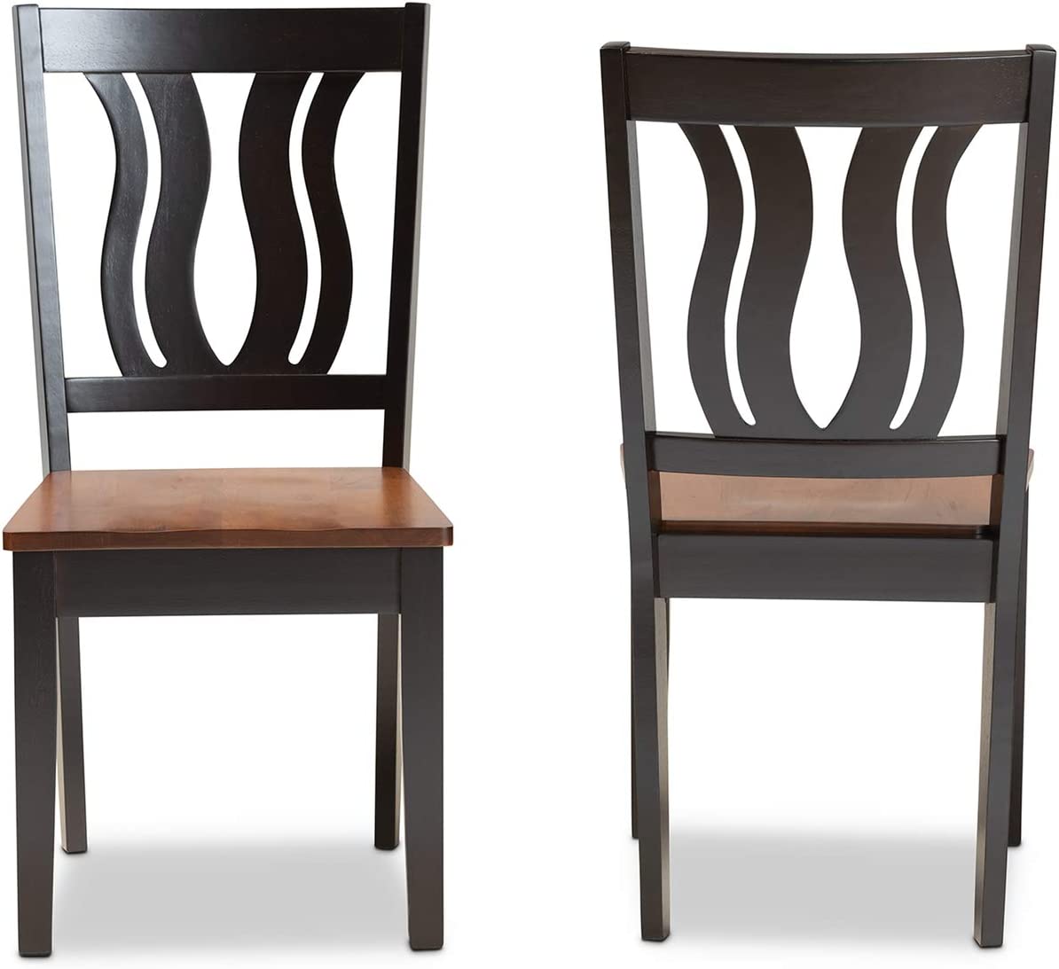 Baxton Studio Fenton Modern and Contemporary Transitional Two-Tone Dark Brown and Walnut Brown Finished Wood 2-Piece Dining Chair Set