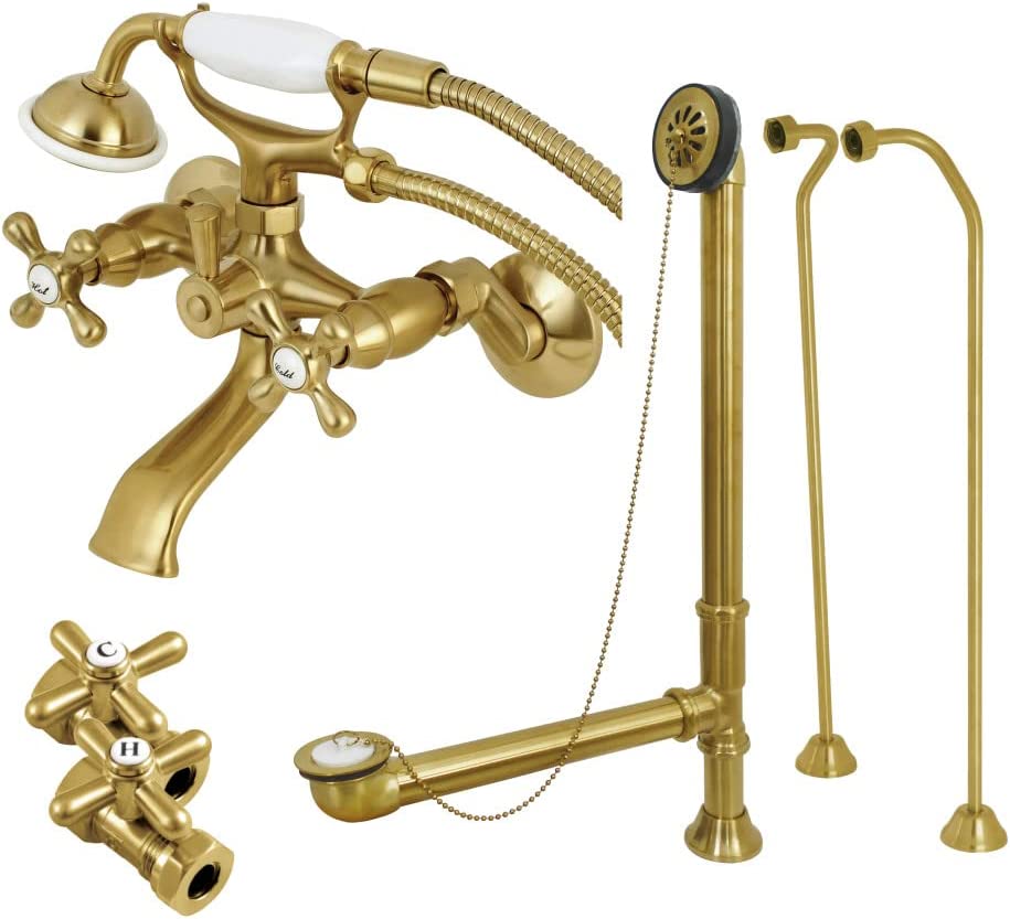 Kingston Brass CCK265SBD Vintage Wall Mount Clawfoot Faucet Package with Supply Line, Brushed Brass
