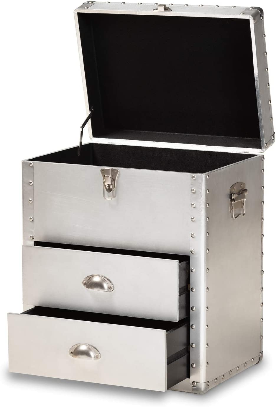 Baxton Studio Serge French Industrial Silver Metal 2-Drawer Accent Storage Chest