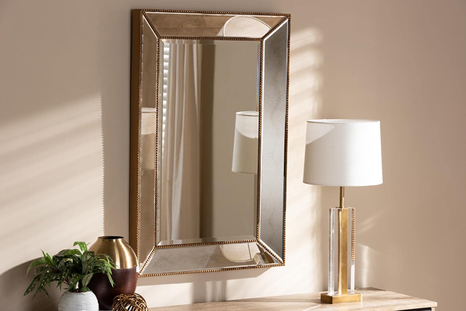 Baxton Studio Neva Modern and Contemporary Antique Gold Finished Rectangular Accent Wall Mirror