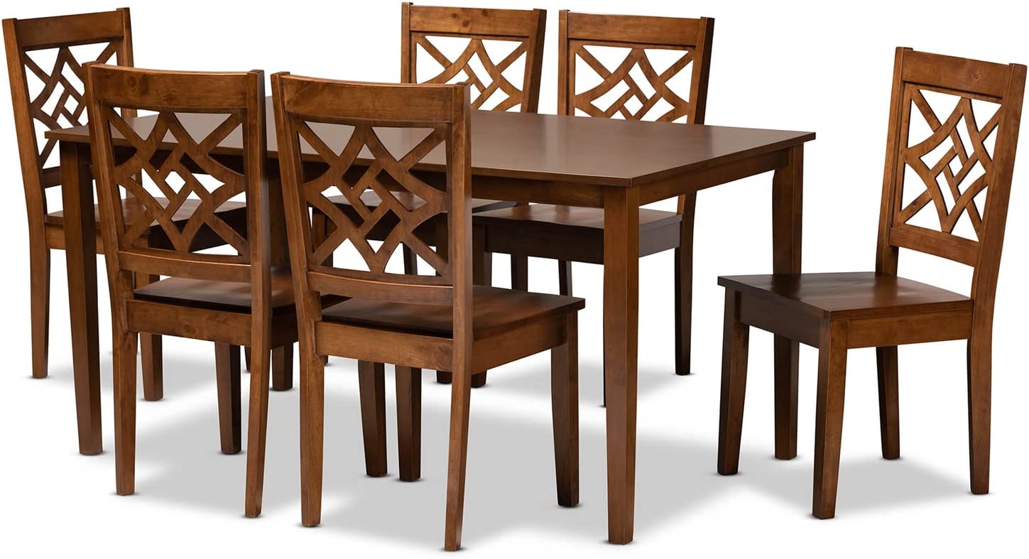 Baxton Studio Nicolette Modern and Contemporary Walnut Brown Finished Wood 7-Piece Dining Set