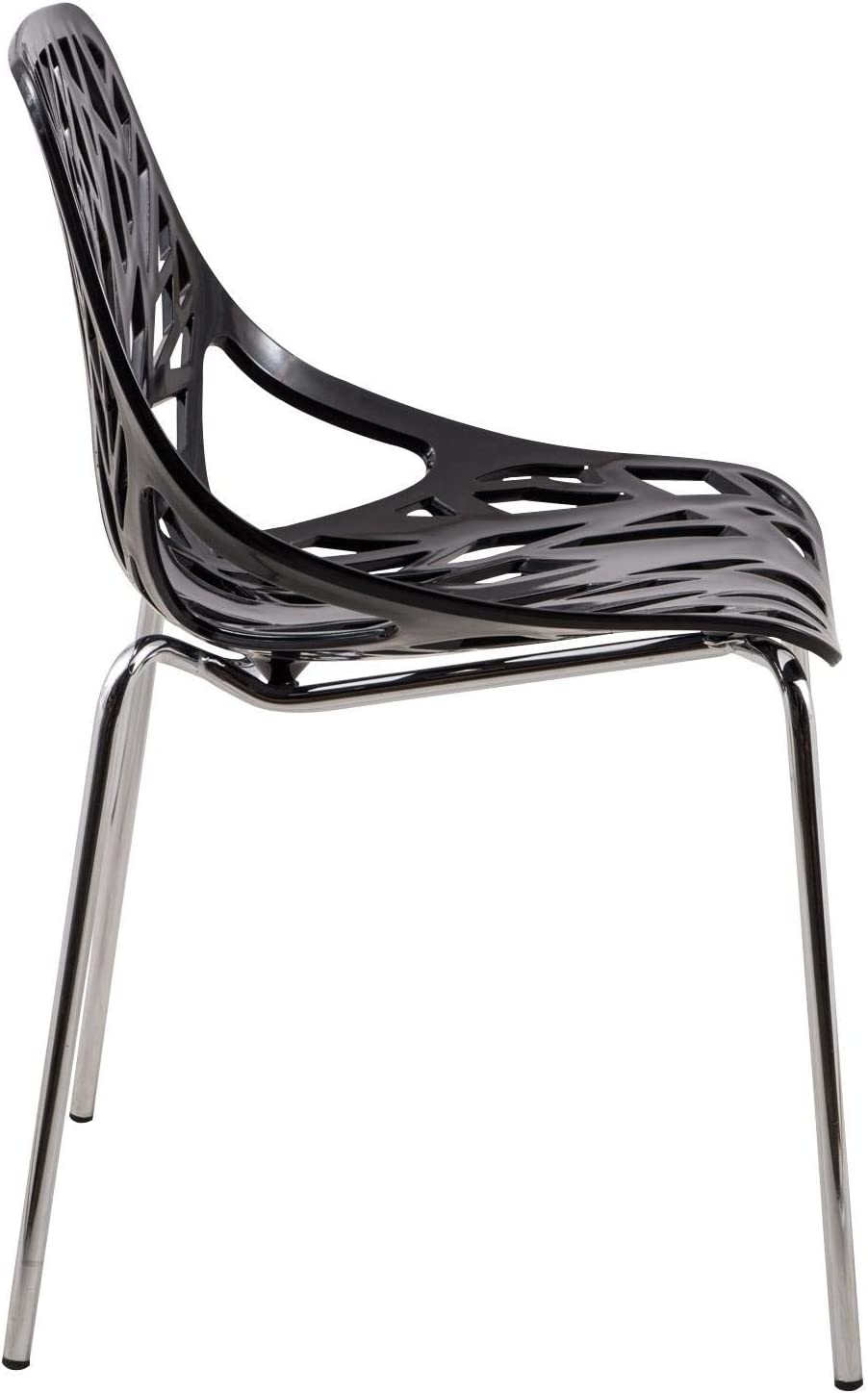 LeisureMod Forest Modern Dining Side Chair with Chrome Legs (Black)