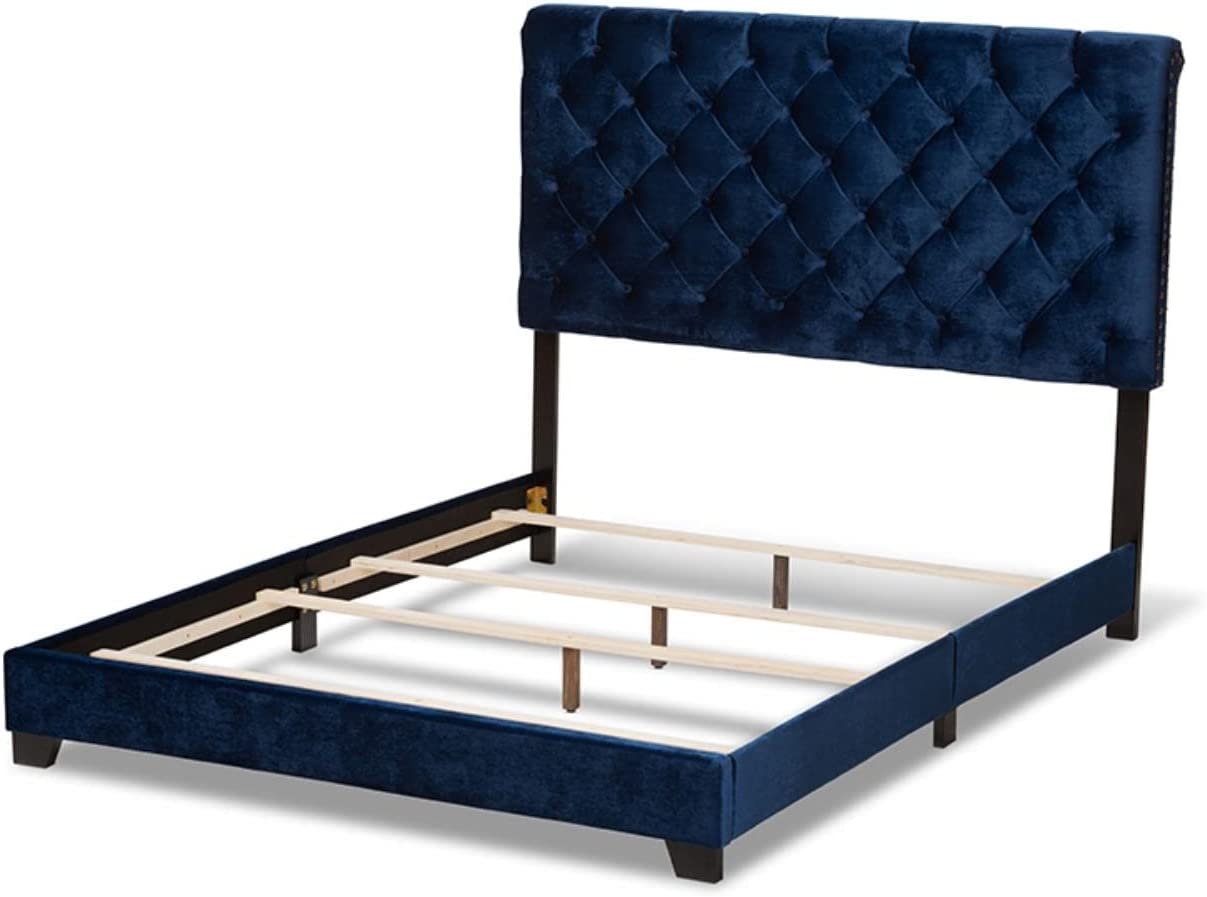 Baxton Studio Candace Luxe and Glamour Navy Velvet Upholstered Queen Size Bed