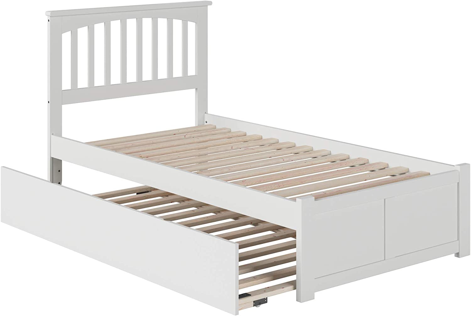 AFI Mission Platform Bed with Footboard and Turbo Charger with Twin Extra Long Trundle, XL, White