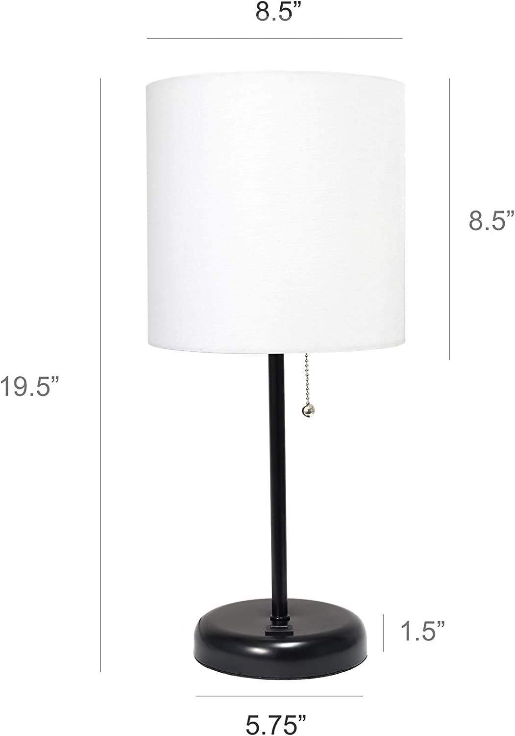 Limelights LT2044-GOW Stick USB Charging Port and Fabric Shade Table Lamp, White/Gray